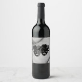 Gecombineerde en tragische theater jester maskers  wijn etiket (Voorkant)