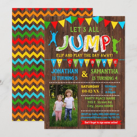 Gecombineerde fotoparty over verjaardagscampoline kaart (Voorkant / Achterkant)