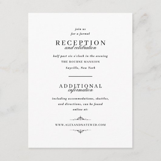 Gecombineerde informatie Receptie en bruiloft Webs Informatiekaartje (Voorkant)