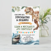 Gecombineerde uitnodiging voor dinosaurus- en haai (Staand voorkant)