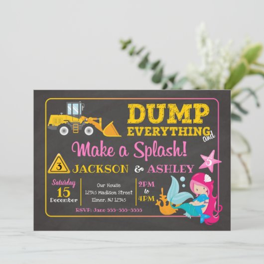 Gecombineerde verjaardagsuitnodiging voor Bouw en  Kaart (Staand voorkant)