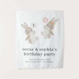 Gecombineerde verjaardagsuitnodiging voor Bunny Bo Wandkleed