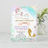 Gecombineerde verjaardagsuitnodiging zeemeerminnen kaart (Staand voorkant)