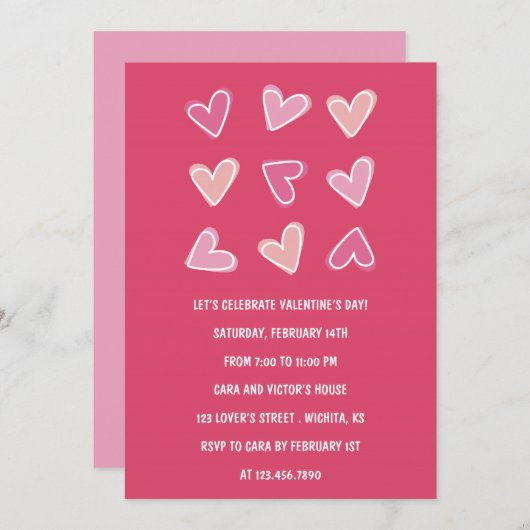 Gecompliceerde liefde Pink Hearts Valentijn Party Kaart (Voorkant / Achterkant)