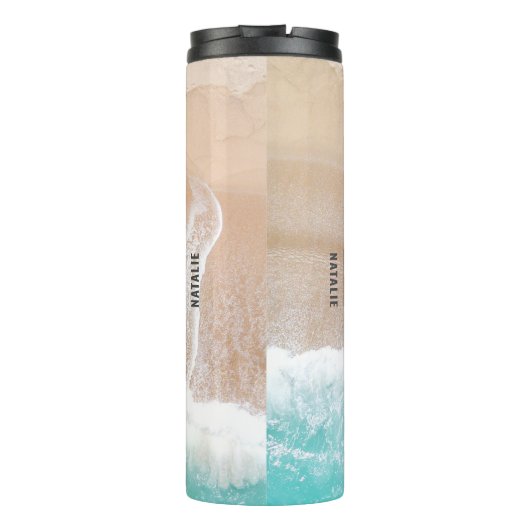 Geconcentreerd strandbekken zomer grappige typogra thermosbeker (Achterkant)