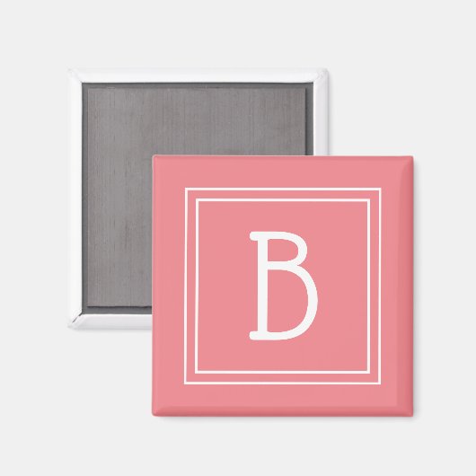 Geconfronteerd monogram Zacht roze koraal & wit In Magneet (Voorkant / Achterkant)