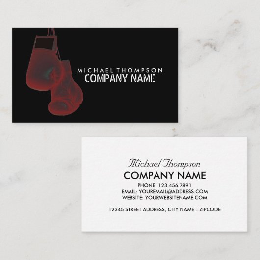 Geconsoldeerde boxinghandschoenen, boxer, boxingtr visitekaartje (Voorkant / Achterkant)