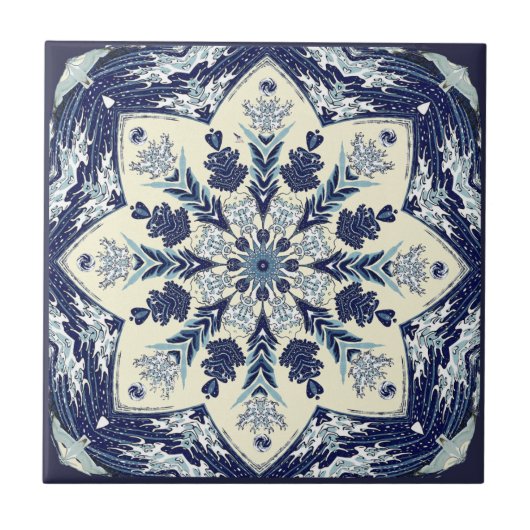 Geconstrueerd Great Blue Wave Mandala Ceramic Tile Tegeltje (Voorkant)