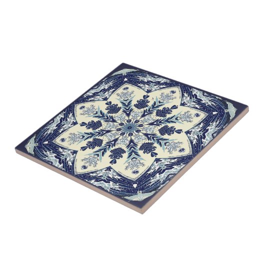 Geconstrueerd Great Blue Wave Mandala Ceramic Tile Tegeltje (Zijkant)