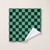 Gecontroleerd Aqua Green en Black Bad Handdoek (Wasdoekje)
