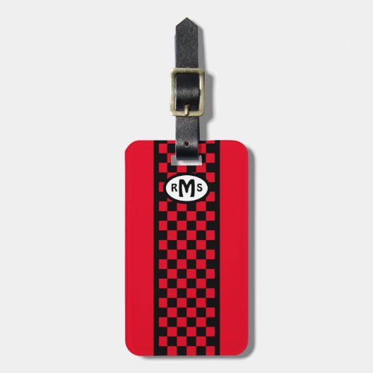 Gecontroleerd Bagagelabel rood monogram (Voorkant verticaal)