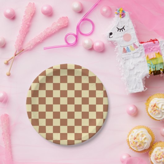 Gecontroleerd beige en bruin papieren bordje (Feest)