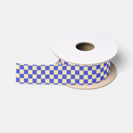 Gecontroleerd blauw en beige satijnen lint