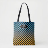 Gecontroleerd blauw en geel zonnemonogram tote bag (Voorkant)