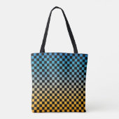 Gecontroleerd blauw en geel zonnemonogram tote bag (Achterkant)