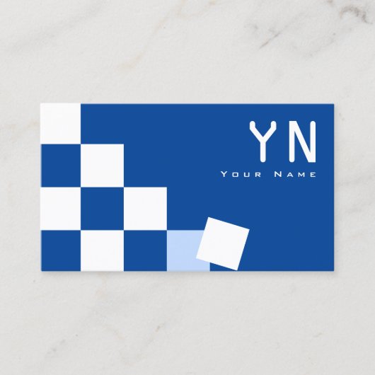 Gecontroleerd blauw en wit met monogram & foto visitekaartje (Voorkant)