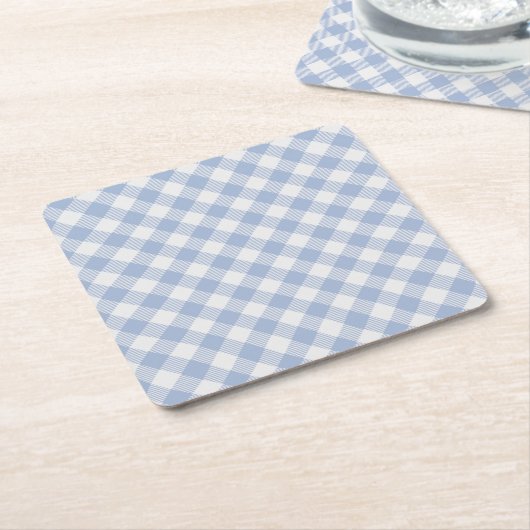 Gecontroleerd Blauw Gingham Classic patroon Kartonnen Onderzetters (Schuin)