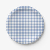 Gecontroleerd Blauw Gingham Classic patroon Papieren Bordje (Voorkant)