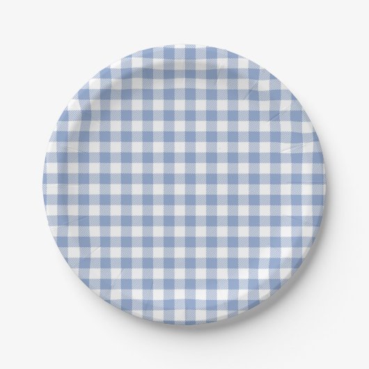 Gecontroleerd Blauw Gingham Classic patroon Papieren Bordje (Voorkant)
