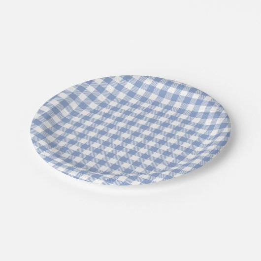 Gecontroleerd Blauw Gingham Classic patroon Papieren Bordje (Gekanteld)