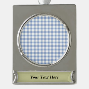 Gecontroleerd Blauw Gingham Classic patroon Verzilverd Banner Ornament