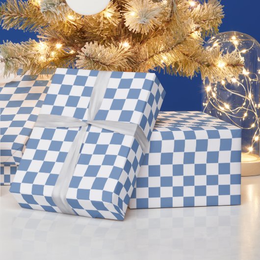 Gecontroleerd blauw/grijs en wit cadeaupapier (Feestdagen)