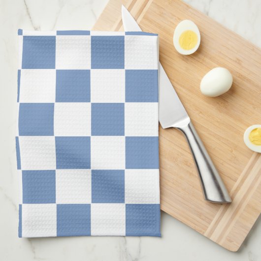 Gecontroleerd blauw/grijs en wit theedoek (Quarter Fold)