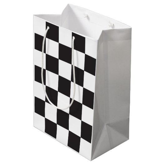 Gecontroleerd bordpatroon zwart-wit Abstract Medium Cadeauzakje (Achterkant Gekanteld)