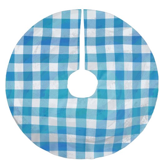 Gecontroleerd Buffalo Speld Blauw en Wit Kerstboom Rok (Voorkant)