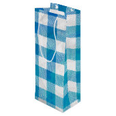 Gecontroleerd Buffalo Speld Blauw en Wit Wijn Cadeautas (Achterkant Gekanteld)