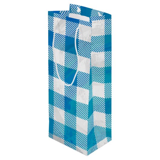 Gecontroleerd Buffalo Speld Blauw en Wit Wijn Cadeautas (Achterkant Gekanteld)