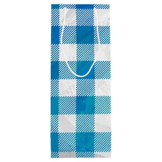 Gecontroleerd Buffalo Speld Blauw en Wit Wijn Cadeautas (Achterkant)