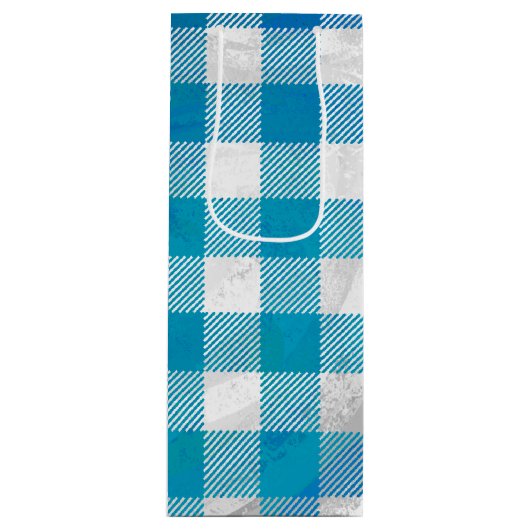 Gecontroleerd Buffalo Speld Blauw en Wit Wijn Cadeautas (Voorkant)