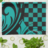 Gecontroleerd cirkelpatroon | Blauwgroen blauw, zw Theedoek (Gevouwen)