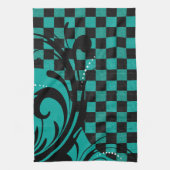 Gecontroleerd cirkelpatroon | Blauwgroen blauw, zw Theedoek (Verticaal)