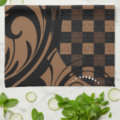 Gecontroleerd cirkelpatroon | Bruin, Tan, zwart Theedoek (Gevouwen)