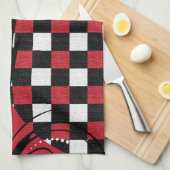 Gecontroleerd cirkelpatroon | Donkerrood, wit, zwa Theedoek (Quarter Fold)