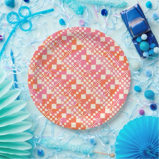 Gecontroleerd, Controles - Roze, Oranje en crème Papieren Bordje (Feest)