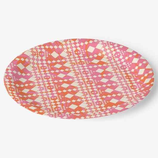 Gecontroleerd, Controles - Roze, Oranje en crème Papieren Bordje (Gekanteld)