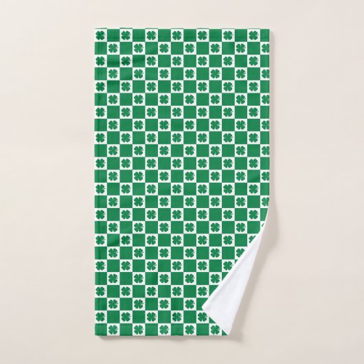 Gecontroleerd groen en wit shamrock Clover-patroon Handdoek (Handdoek)