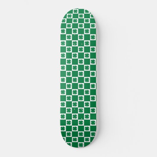 Gecontroleerd groen en wit shamrock Clover-patroon Persoonlijk Skateboard (Voorkant)
