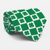 Gecontroleerd groen en wit shamrock Clover-patroon Stropdas (Opgerold)