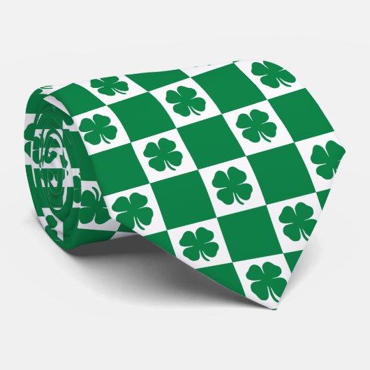 Gecontroleerd groen en wit shamrock Clover-patroon Stropdas (Opgerold)