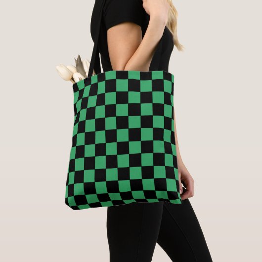 Gecontroleerd groen en zwart tote bag (Dichtbij)