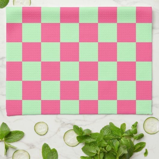 Gecontroleerd Hot Pink en Zacht Groen Theedoek (Gevouwen)