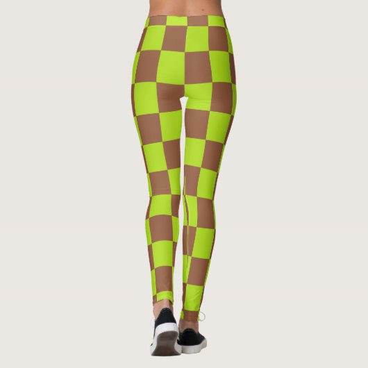 Gecontroleerd kalkgroen en bruin leggings (Achterkant)