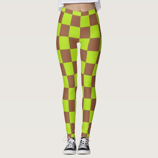 Gecontroleerd kalkgroen en bruin leggings (Voorkant)