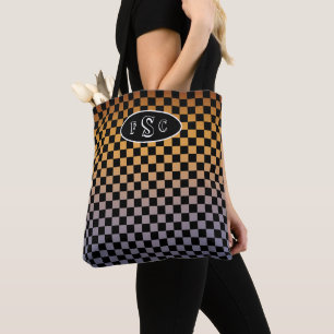 Gecontroleerd Oranje en Paars zonnemonogram Tote Bag