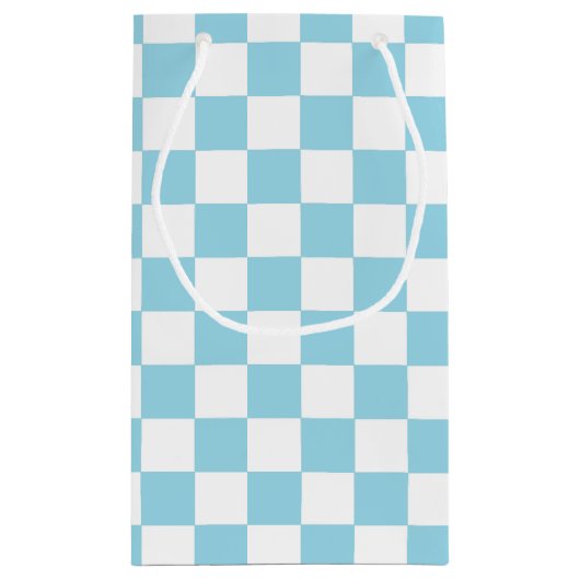 Gecontroleerd pastblauw en wit klein cadeauzakje (Achterkant)