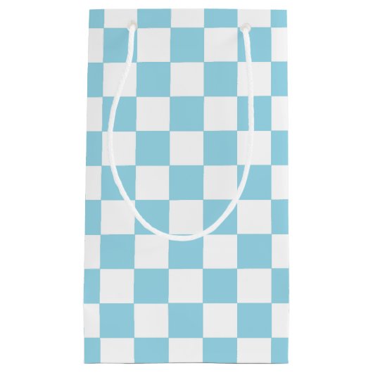 Gecontroleerd pastblauw en wit klein cadeauzakje (Voorkant)